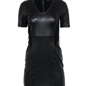 Theory leather paneled mini dress